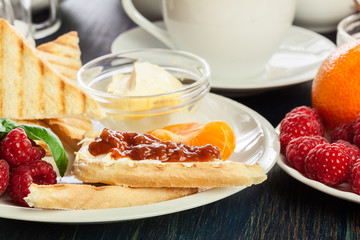 Fresh and continental breakfast table