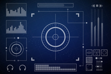 Futuristic screen. Charts and dashboards. Vector illustration. Blue and white colors. - obrazy, fototapety, plakaty