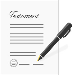 Testament signature, isolated, white background with pen, fountain pen