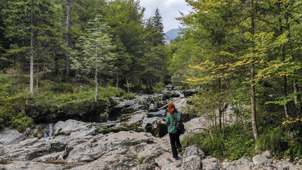 Fototapeta premium Aerial view of beautiful Mostnica river - national park Triglav in Slovenia.