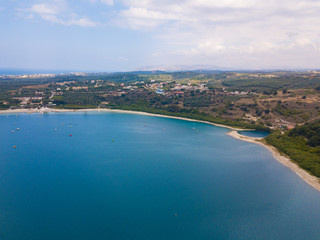 Aerial view to beautiful Lake Kournas in Crete island. Photo from drone. Greece.