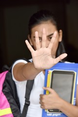 Cute Minority Girl Student Gesturing Stop