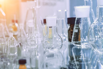 Chemical laboratory glassware. Abstract background.