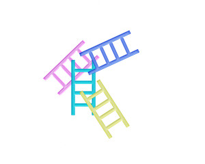 An illustration of four ladders in pastel colors on a white background.