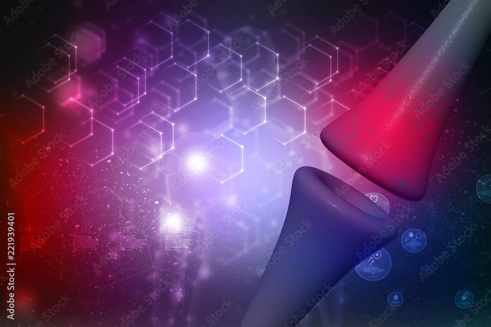 Poster synapse and neuron cells sending electrical chemical signals. 3d rendering