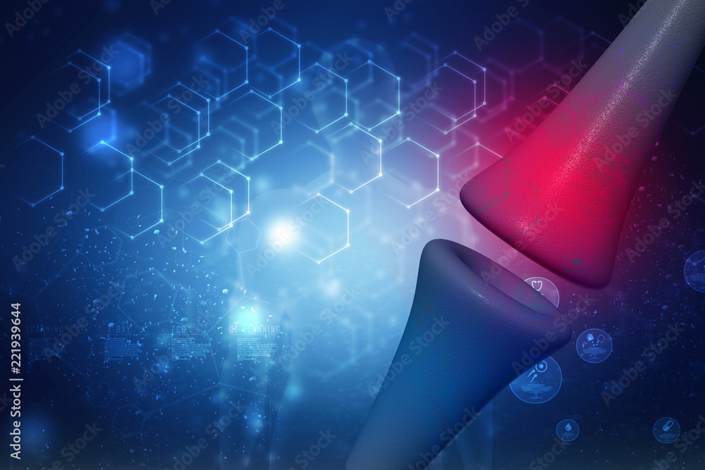 Poster synapse and neuron cells sending electrical chemical signals. 3d rendering