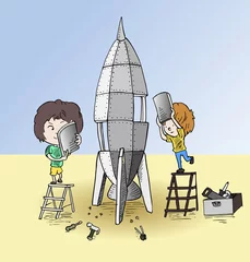 Fototapeten Kinderen bouwen hun eigen raket © emieldelange
