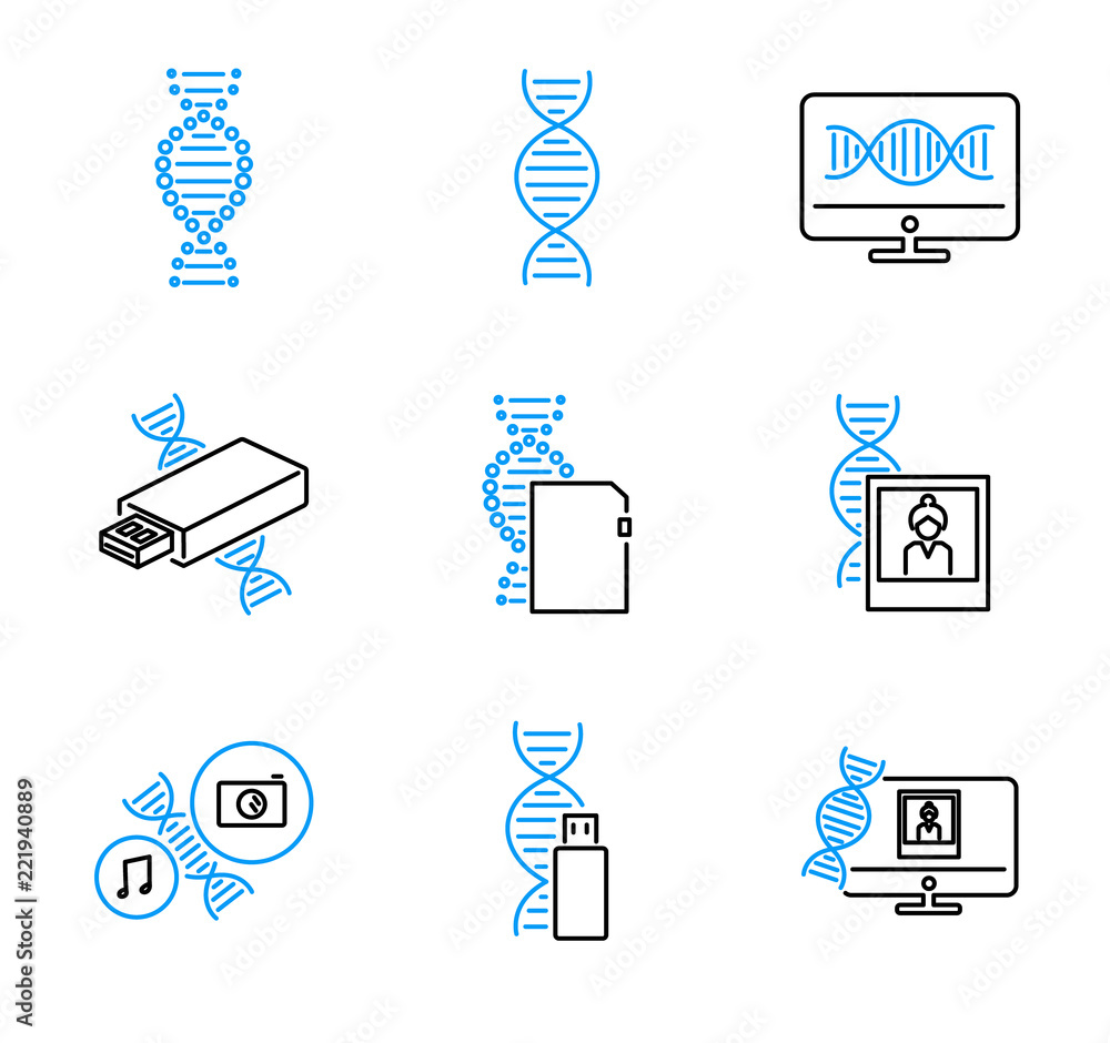 Poster dna data storage outline vector icons collection set