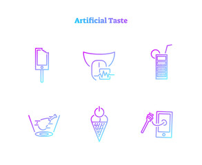 Artificial taste concept icons collection. Virtually generated digital food translated to the senses. Virtual food biochemical technology symbols set.