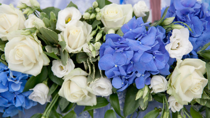 hydrangea and roses in bouquet