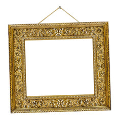 Old wooden picture frame hanging on a rope