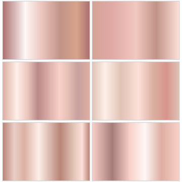 Collection of backgrounds with a metallic gradient. Brilliant plates with rose gold effect