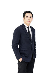 business man on white background.Handsome cheerful asian executive business man on white background