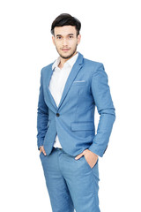 business man on white background.Handsome cheerful asian executive business man on white background