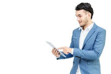 business man on white background.Handsome cheerful asian executive business man on white background