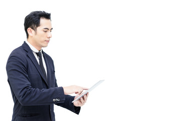 business man on white background.Handsome cheerful asian executive business man on white background