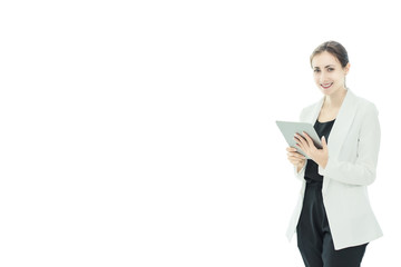 Business woman on white background.Beautiful cheerful asian executive business woman on white...