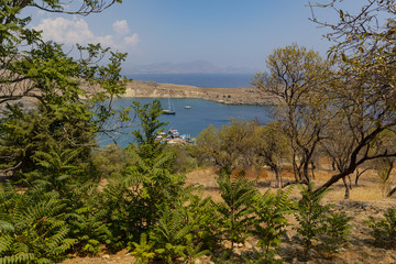 Fototapeta na wymiar Saint Paul's Bay In Lindos On The Island Of Rhodes