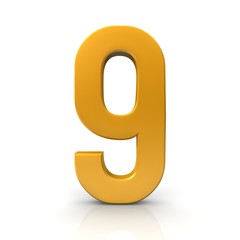 nine number 9 ninth 3d gold numeral isolated