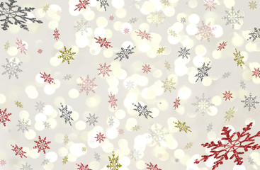 красивая иллюстрация разноцветных снежинок на белом фоне         