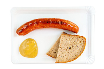 Sausage with mustard and bread