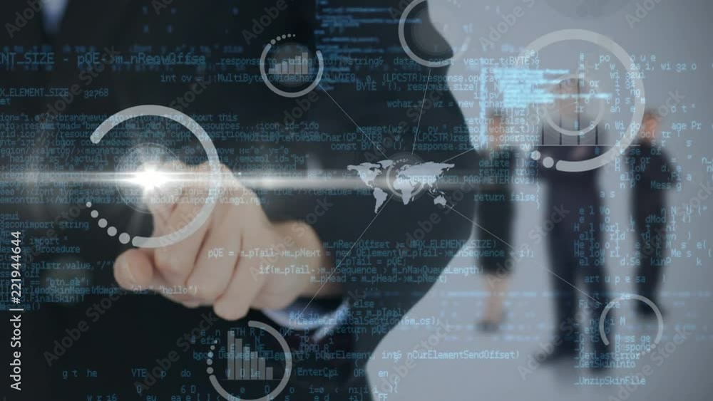 Poster digital composite video of businessman using digital interface