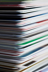 Close-up shot of stack of credit cards