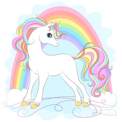 White Unicorn with rainbow hair