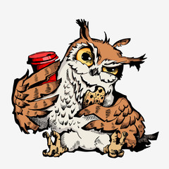 Vector cute Owl Hand drawn cartoon character.