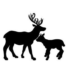 Silhouette of two deer, mother and her baby