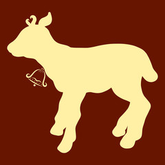 A young deer with a bell on his neck, silhouette