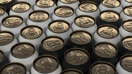 Big black and white soda cans on white background
