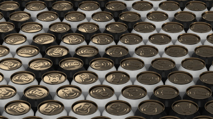Big black and white soda cans on white background
