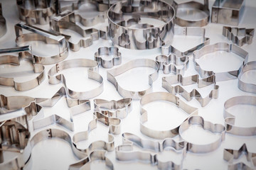 a lot of new metal cookie cutters, close up