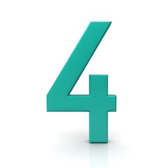 number 4 turquoise 3d sign isolated on white