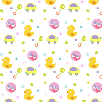 baby pattern for textile or fabric. Background with children or kids toys