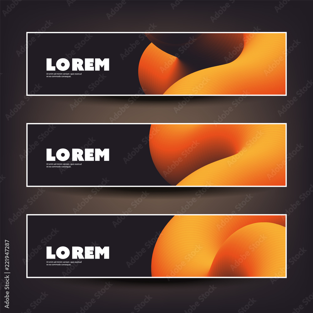 Poster set of horizontal colorful banner or header design for your business with abstract orange and black 