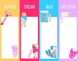 Epilation and hair removal tools. Infographic template with blank space for your text