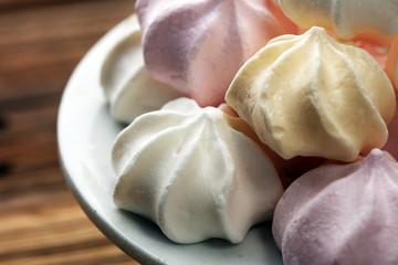 Meringue. Crispy white and pink twisted meringue. Concept love of sweet