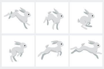Cartoon running rabbit animation sprite sheet isolated on white background