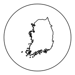 Map of South Korea icon black color in round circle