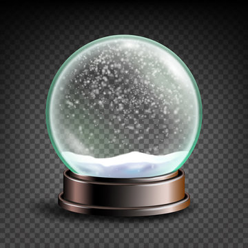 Christmas Snowglobe Vector. Sphere Ball. Crystal Glass Empty Ball. Transparent Background . Realistic Illustration