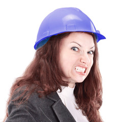 malicious business woman the engineer on a white background