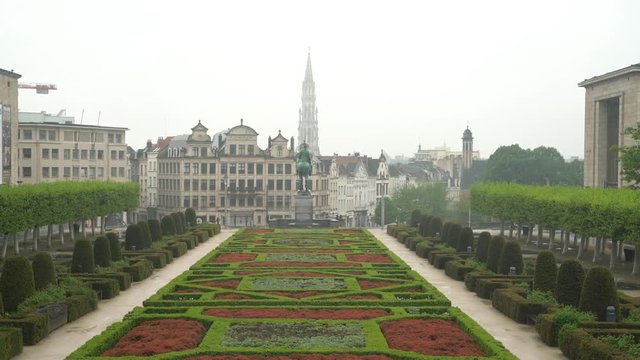 Rainy view of the famous Mont des Arts at Brussels, Belgium