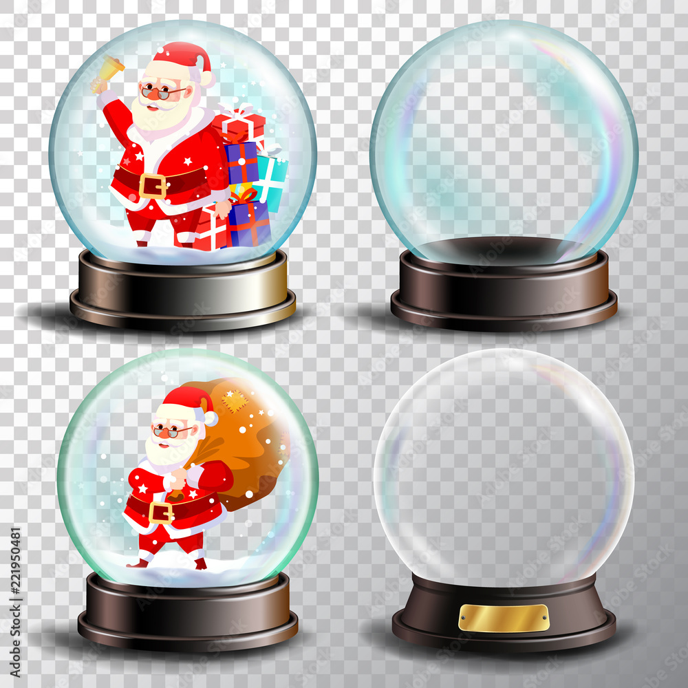 Poster christmas snowglobe set vector. empty snow globe. winter xmas design element. glossy dome. magic xma