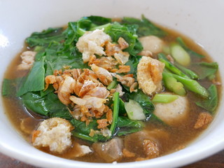 Close up of Thai style vegetable stew pork soup ( Gaw Lao Moo Tun ) - delicious and healthy street food in Thailand