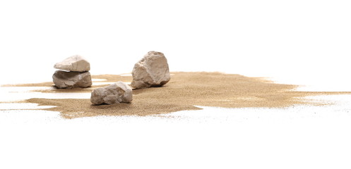 Rocks in sand pile isolated on white background and texture © dule964