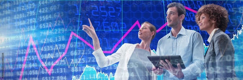 Poster composite image of businesswoman pointing while explaining with
