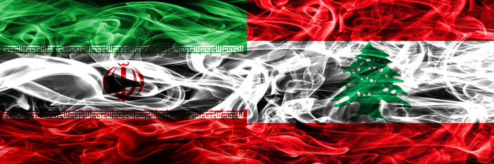 Iran vs Lebanon smoke flags placed side by side. Thick colored silky smoke flags of iranian and...