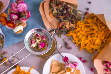 Autumn herbal tea on the table